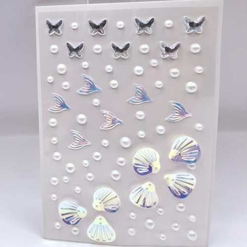 Mermaid Face Gems & Seashell Rhinestones - 140 Pcs Self-Adhesive