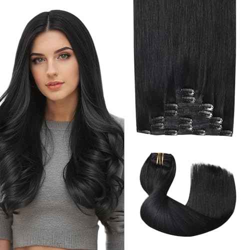 Pro2.0 Clip in Hair Extensions Real Human Hair 120g Thick 7pcs Color #1 Jet Black Remy Real Human Hair Extensions Clip ins 14inch Seamless Double Weft for Women£¨#1-14inch£©