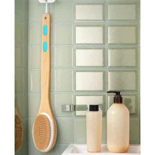 Back Scrubber for Shower, Long Handle Dual-Sided Shower Brush with Soft and Stiff Bristles, Body Exfoliator