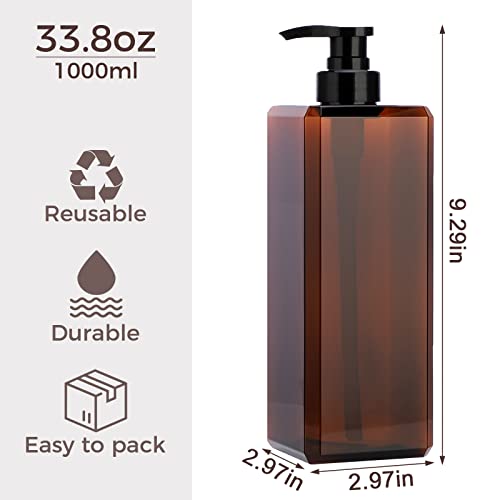 Suream 33.8oz Pump Bottles for Shampoo & Conditioner, 3-Pack with Labels