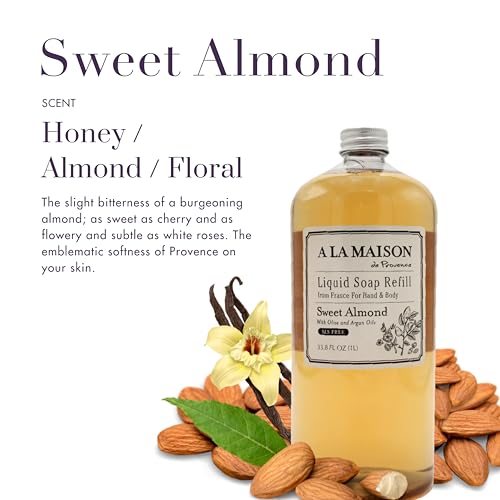 A LA MAISON Sweet Almond Natural Hand Wash Made with Essential Oils - Biodegradable, Plant-Based, Vegan, Cruelty-Free (33.8 Fl Oz Refill, 2 Pack)