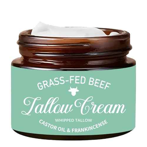 Organic Grass Fed Whipped Tallow Cream with Castor Oil & Frankincense Oil, All-Natural Moisturizer, Hydrating Beef Tallow Moisturizer Cream and Manuka Honey Balm for Skin (1)