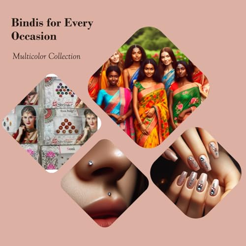 Indian Designer Multicolour Bindi Pack of 5 | Glitter Sparkle Crystal Diamond Stone Bindis | Self-Adhesive Bollywood Style Forehead Stickers | Reusable Body Art Jewel for Women & Girls