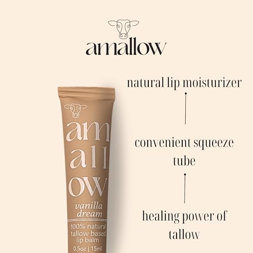 Amallow 100% Grass Fed Beef Tallow Skincare & Lip Balm Set - Whipped Moisturizer for Face & Body (Clean Cloud) + All Natural Tallow Lip Balm (Vanilla Dream)