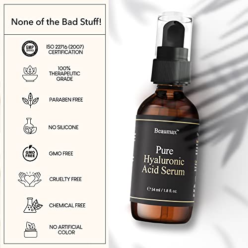 Pure Hyaluronic Acid Serum for Face ? Intense Hydrating Moisturizer with 1 Million Dalton Pharmaceutical Grade Hyaluronic Acid ? Anti Aging Hydration Serum for Dry & Sensitive Skin ? 1.8 fl oz (54 ml)