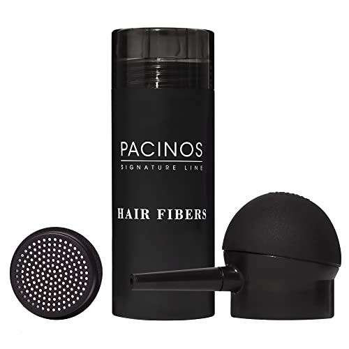 Pacinos Hair Fibers (Black) - Thickening Fibers Achieve Fuller Appearance by Concealing Thinning Hair & Bald Spots, Includes Applicator Pump Nozzle