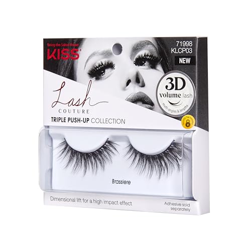 KISS Lash Couture Triple Push Up Collection, 3D Volume False Eyelashes with Triple Design Technology, Multi-Angles & Lengths, Cruelty-Free, Contact Lens Friendly, and Reusable, Style Brassiere, 1 Pair