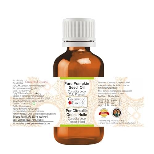 Greenwood Essential Pumpkin Seed Oil (Cucurbita pepo) | Cold Pressed | Natural | Undiluted | For Diluting Essential Oils | For Hair, Skin & Massage | Men & Women | 100ml (3.38 oz)