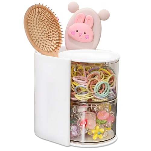 Azurphoric White 2-Layer Hair Accessories Organizer with Rotating Brush Holder