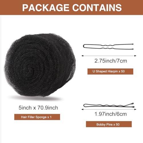 Hair Sponge for Updos & Volume Bumps - Salon-Grade Black Padding, Includes Pins & Clips