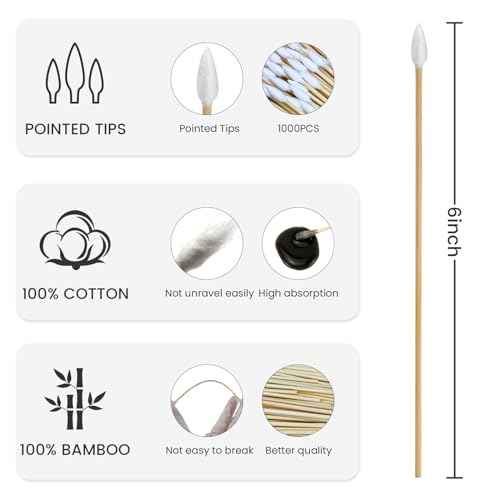 200 PCS 6-Inch Precision Gun Cleaning Swabs - Lint-Free Bamboo-Handle Cotton Swabs for Gun Cleaning, Makeup & Electronics