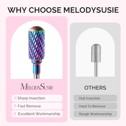 MelodySusie 13Pcs Nail Drill Bits Set - Pink & Colorful Tungsten, Ceramic & Diamond