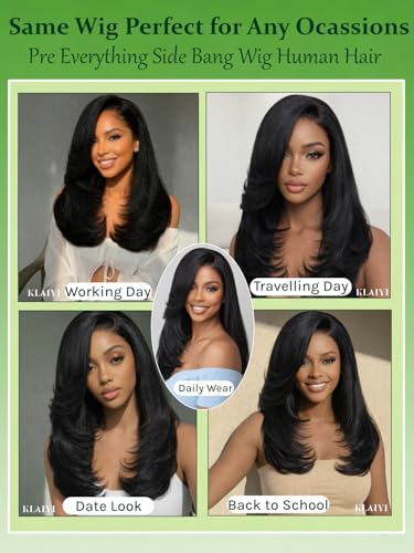 KLAIYI Bye Bye Slip 7x5 Lace Front Yaki Straight Human Hair Wig 16"