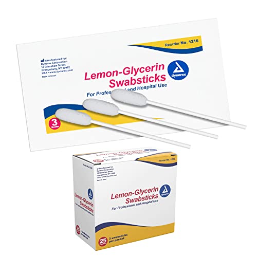 Dynarex Lemon Glycerin Swabsticks - Dry Mouth Relief Oral Swabs (Box of 75)