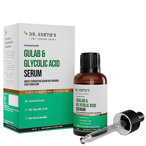 Dr. Sheth's Gulab & 6% Glycolic Acid & 5% Niacinamide Face Serum | Improves Skin Texture & Uneven Skin | Normal to Oily Skin | Sensitive Skin | 30ml