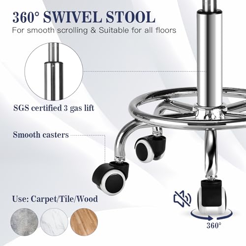 Square Salon Rolling Stool - 300lbs Weight Capacity£¬Adjustable Swivel Stool with Wheel£¬Pu Leahter Comfortable Cutting Stools for Salon Tattoo Stylist Massage Perfect for Work SPA (Premium Black)