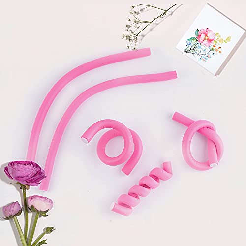 Flexi Rods Heatless Foam Hair Rollers Set - 30 Pcs Pink Curlers & Comb