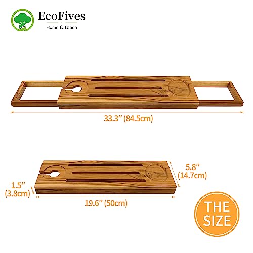 Teak Bathtub Tray Caddy - Expandable Bath Tray - Adjustable Organizer Tray for Bathroom - Luxury Bath Caddy Tub Table, Bathtub Accessories & Bathroom Gadgets