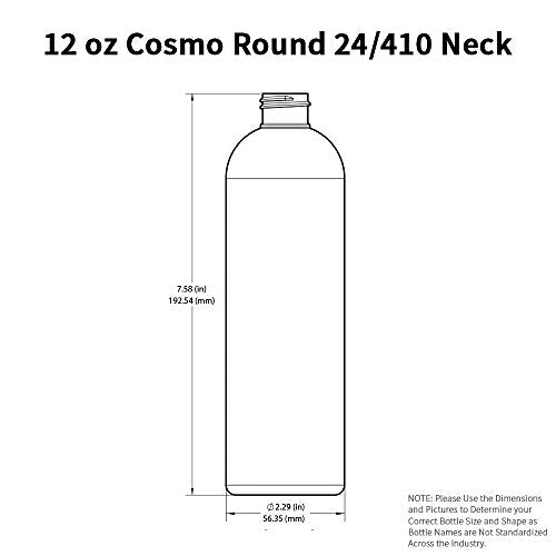 6 PCS Empty White HDPE Bottle 12 oz - Cosmo Round Plastic Bottles - 24/410 Black Disc Cap - 24 mm Foil Pressure Seal for Freshness and Leak Prevention - Phthalate Free - Use for Safe Cosmetics