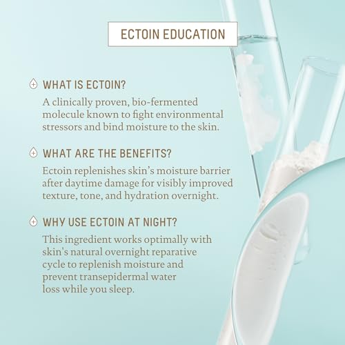 Biossance Squalane + Ectoin Overnight Rescue Face Cream ? Intensive 24h Hydration for Dry/Sensitive Skin ? Boosts Repair, Smoothens, Rejuvenates ? Use as Moisturizer/Overnight Mask, 1.7oz