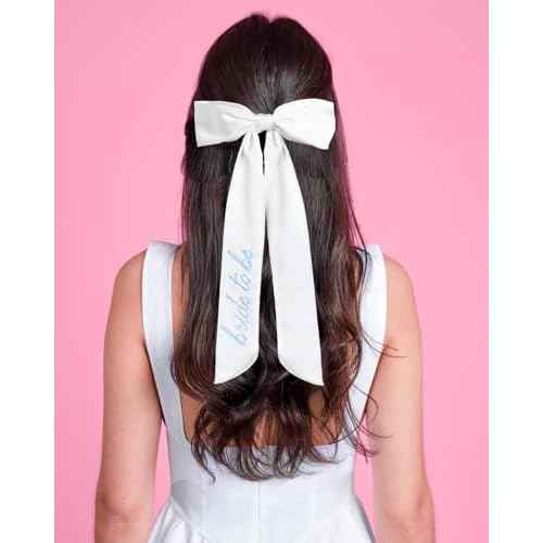 xo, Fetti Blue Bride to Be Embroidered White Hair Bow | Bachelorette Party Hairpiece, Bridal Shower Accessory, Bridesmaid Gift, Wedding Headband, Engagement Accessory