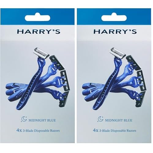 Harry's Men's Disposable Razors, 3-Blade Razors with Lubricating Strip and Pivoting Head, 4 Count (Pack of 2)
