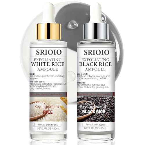 Black and White Rice Exfoliation Essence, Rice Peel Shot, 2 PCS White & Black Rice Facial Serum, Deep Cleansing to Remove Dead Skin Cells, Minimize pores suitable for All Skin Types