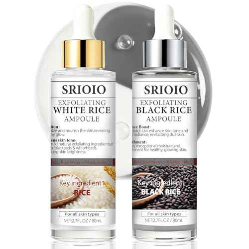 Black and White Rice Exfoliation Essence, Rice Peel Shot, 2 PCS White & Black Rice Facial Serum, Deep Cleansing to Remove Dead Skin Cells, Minimize pores suitable for All Skin Types