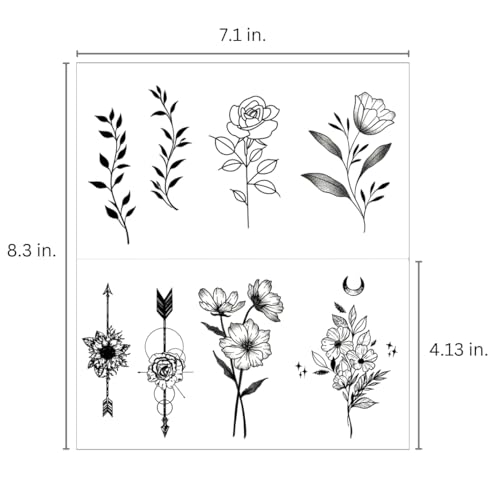 Black Floral Temporary Tattoos - Waterproof Realistic Flower Design