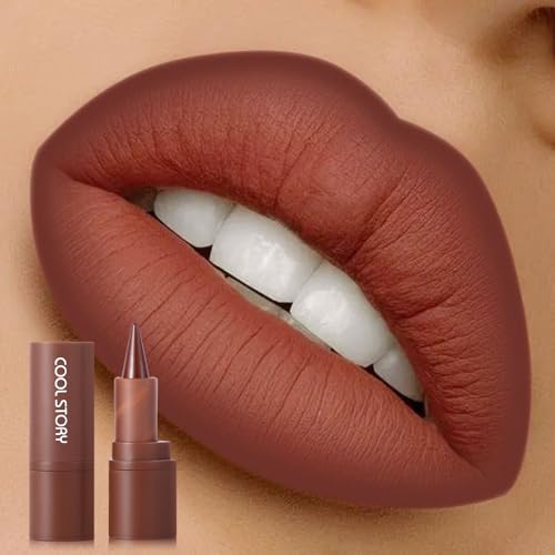 COOL STORY Matte Lip Liner and Lipstick Crayon Shape And Tapered Tip for Perfect Contour and Gradient Effect Waterproof Eyeliner Lip Pencil 3-in-1 Makeup Lip Combo 5#