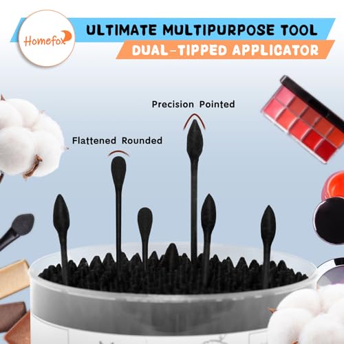 HOMEFOX XL Black Cotton Swabs - 250 Count Precision Pointed Tips