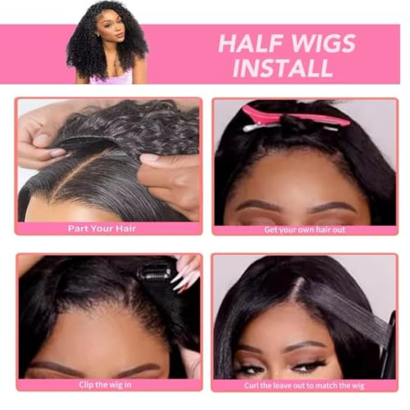 Burmese Curly Half Wig Human Hair 200% Density 16 Inch