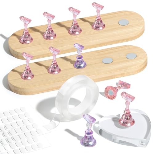 Modelones Nail Art Stand Set with Wide Display Bases & Magnetic Tips - Press On & Nail Tips Holder