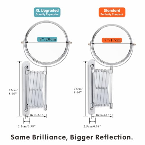 Welllink 8Inch Max Wall Mounted Bathroom Mirror, 10X Magnification with 1X Side, High-Definition Glass, No Distortion, Chrome Finish