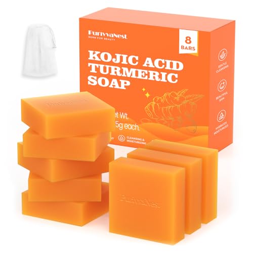 Turmeric Soap Bar Dark Spot Kojic Acid Soap Remover for face and body Even Skin Tone, Moisturizing & Nourishing Natural Ingredients 65g x 8 Bars