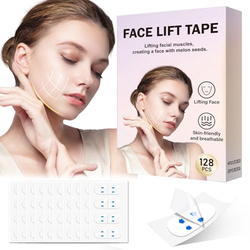 Face Lift Tape Invisible, 128 Pcs - 8hr Hold, Waterproof