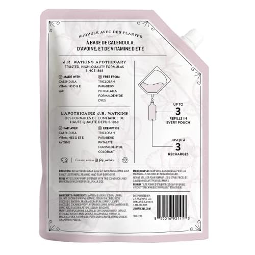 J.R. Watkins Rosewater Liquid Hand Soap Refill Pouch 1 L