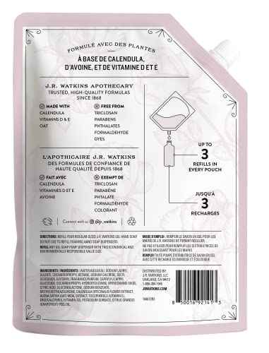 J.R. Watkins Rosewater Liquid Hand Soap Refill Pouch 1 L