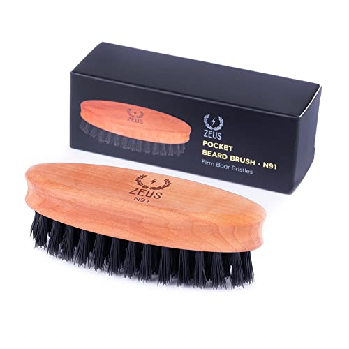 ZEUS Pocket Beard & Mustache Brush for Men, Travel Size Grooming Tool with Firm & Stiff Boar Hair Bristles for Beard Styling & Detangling (Made in Germany) N91