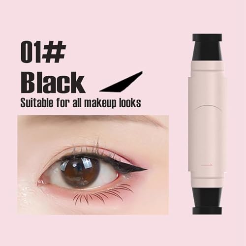 2PCS Gel Eyeliner Pencil Set, Foldable Eyeliner Stamp for Perfect Wings, Waterproof Eyeliners Tool, Smudge Proof Eyeliners Pen for Beginners (Black+Brown)