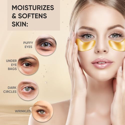 20Pcs Gold Under Eye Patches for Dark Circles Puffy Eyes Wrinkles - Pack of 10 Sets