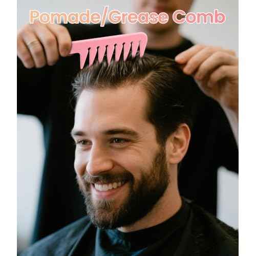 6PCS Professional Hair Comb Set for Women & Men Rat Tail, Wide & Fine Tooth Combs for Curly Hair, Braiding, Barber Styling, Cutting & Parting (Pink)