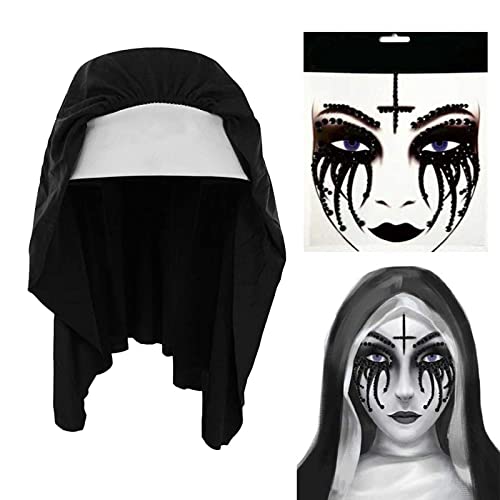 Halloween Nun Costume Accessories Set with Face Tattoo
