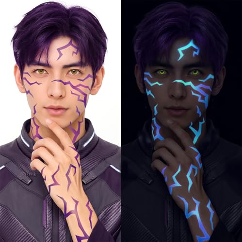 UV Glow Temporary Tattoos - 3 Sheets Neon Purple Blacklight