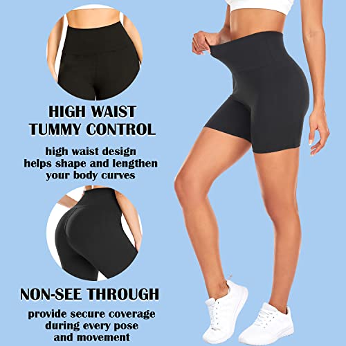 FULLSOFT 3 Pack High Waisted Biker Shorts for Women – 5" Black Workout Yoga Athletic Spandex Soft Shorts for Gym Running (Black,Black,Black,Large-X-Large)