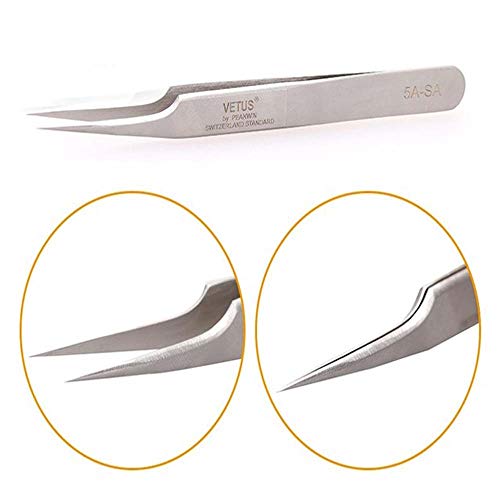 Vetus Tweezer Stainless Steel Non-magnetic Curved Pointed Tip Precision Eyelash Eyebrow Extensions Lashing Tool (5a-sa)