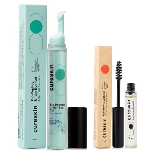 Cureskin Eye Care Combo | Lash & Brow Oil + Peptide Under Eye Gel | Dark Circle Cream & Lash Growth Serum for Men & Women