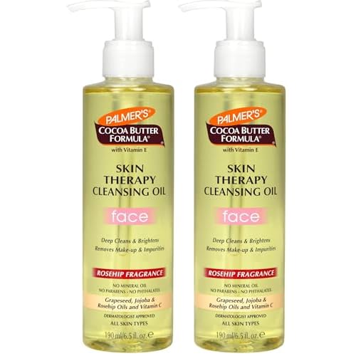 Palmer's Cocoa Butter Formula Skin Therapy Cleansing Oil,Gentle Makeup Remover with Rosehip Oil and Vitamin C,6.5 Ounce,(Pack of 2)