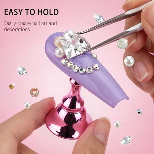 Pink Acrylic Nail Art Display Stands Set with Magnetic Tips & Reusable Adhesive Putty