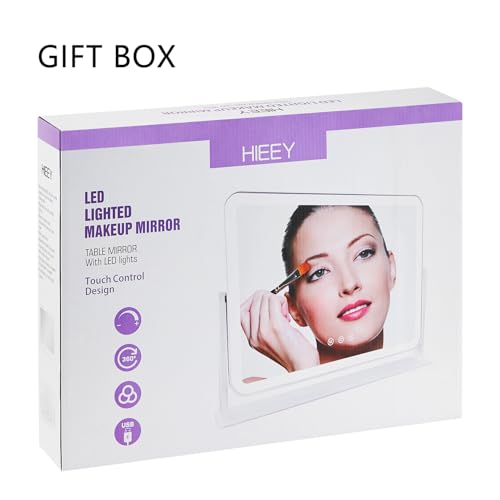 HIEEY Vanity Mirror with Lights, Lighted Makeup Mirror, Three Color Lighting Modes, and 5X Magnification Mirror, Smart Touch Control, 360¡ÆRotation (17.4" x 13.5" White,Gift Box)